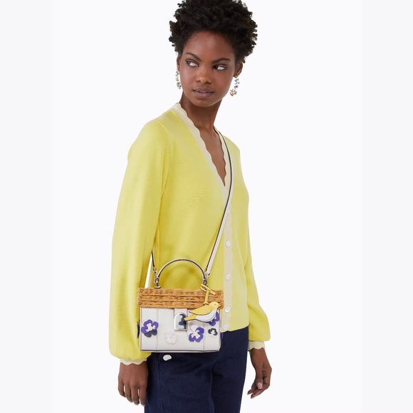 Kate Spade Leather & Wicker Wild Petal Bird House Crossbody Bag - Picture 5 of 12